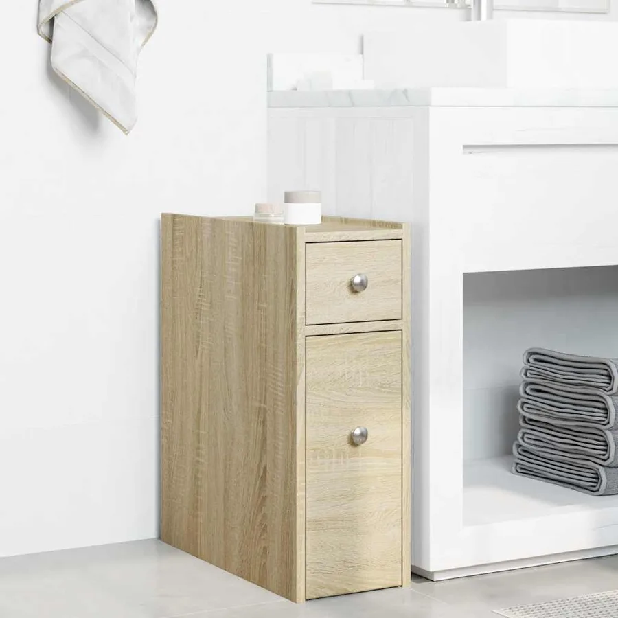 Armoire de salle de bain étroite avec roulettes chêne sonoma - 3