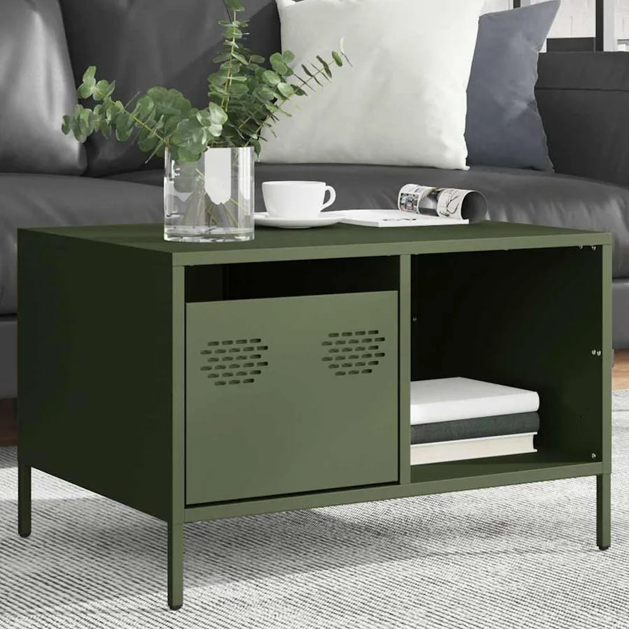 Table basse vert olive 68,5x50x43,5 cm acier laminé à froid - 4