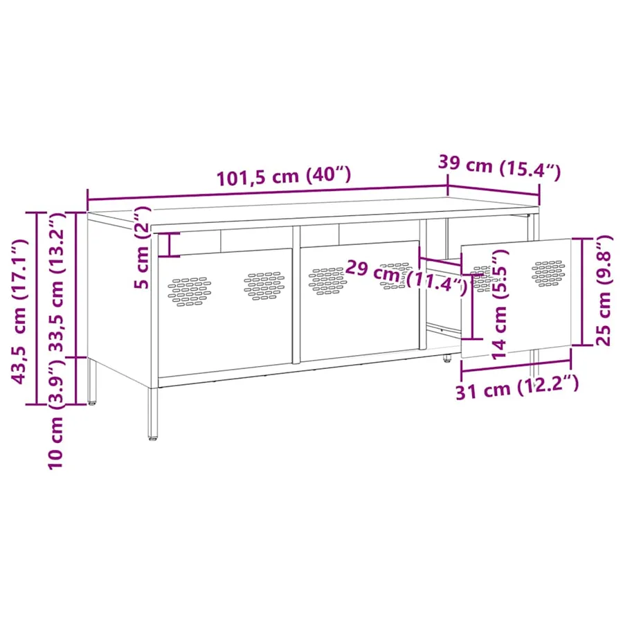 Meuble TV rose 101,5x39x43,5 cm acier laminé à froid - 12