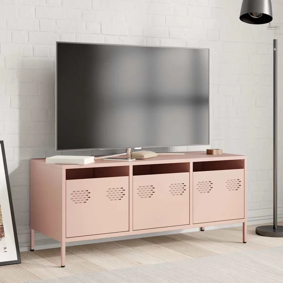 Meuble TV rose 101,5x39x43,5 cm acier laminé à froid - 3