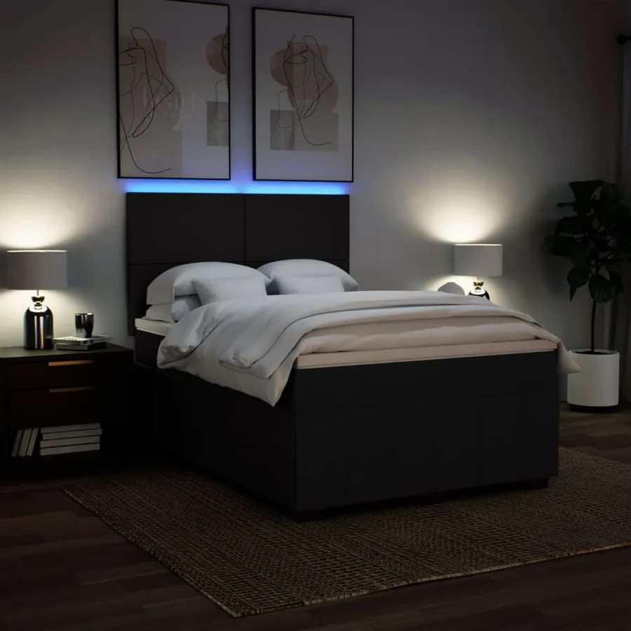 Sommier à lattes de lit avec matelas Noir 160x200 cm Tissu - 4