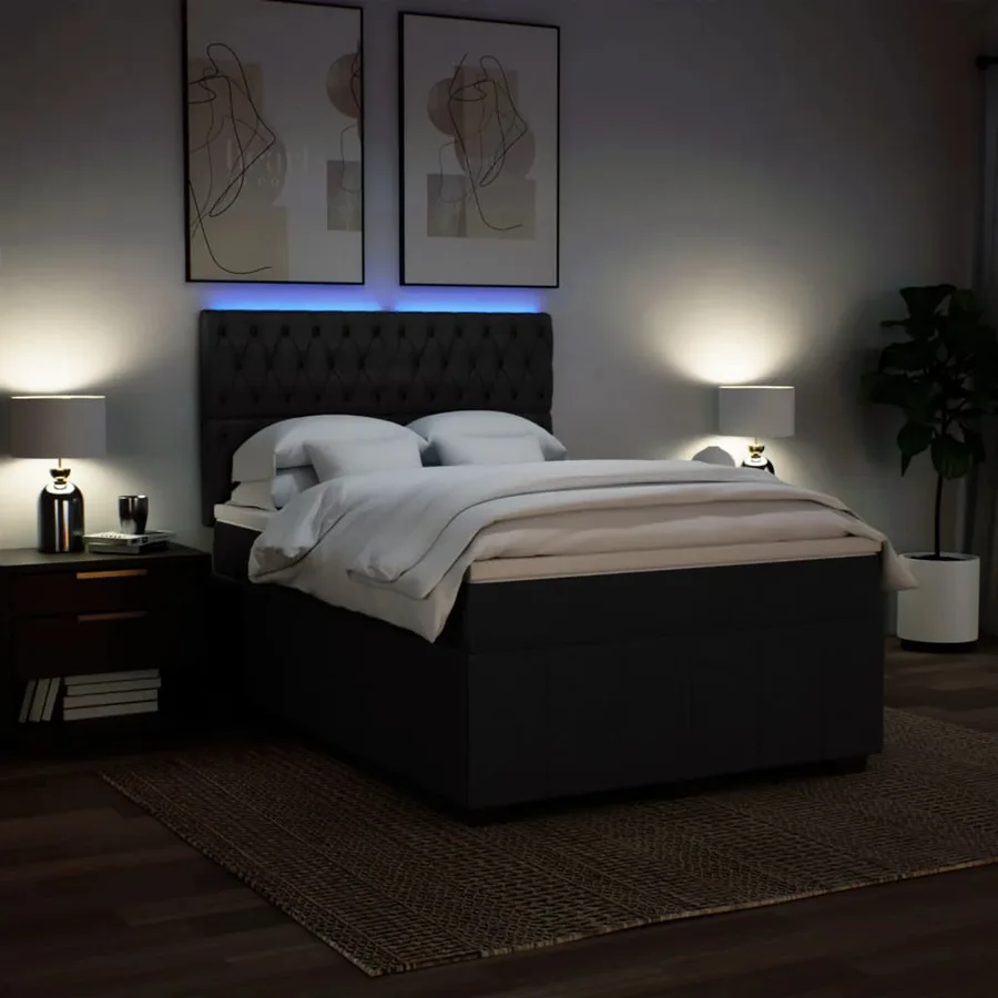 Sommier à lattes de lit avec matelas Noir 160x200 cm Tissu - 4