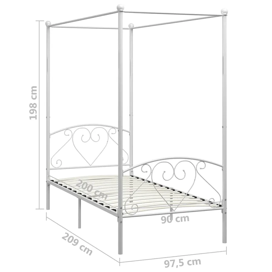 Cadre de lit à baldaquin sans matelas blanc métal 90x200 cm - 5