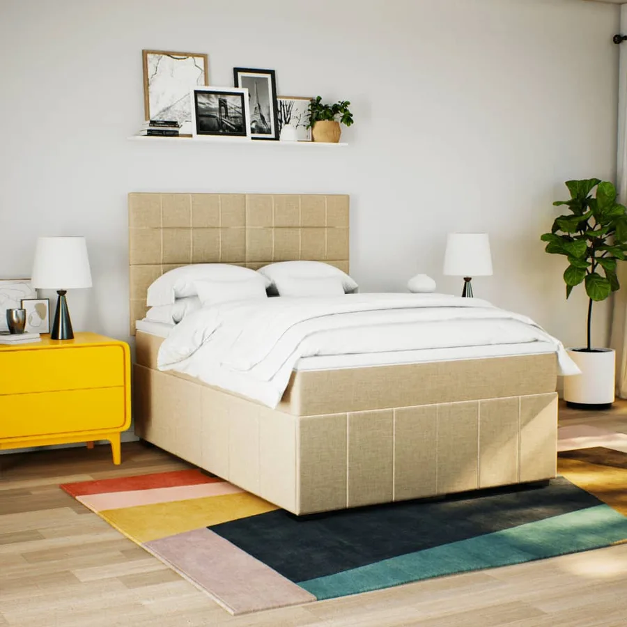 Sommier à lattes de lit avec matelas Crème 160x200 cm Tissu - 3