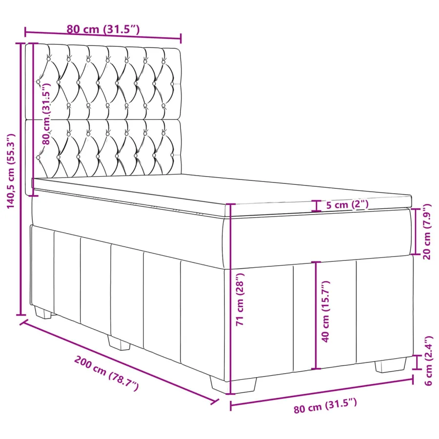 Sommier à lattes de lit avec matelas Taupe 80x200 cm Tissu - 13