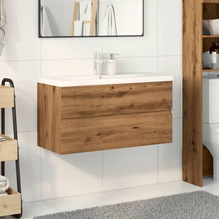 Armoire lavabo avec bassin intégré chêne artisanal - 3