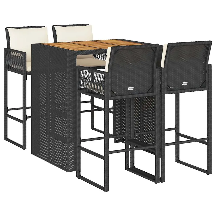 Ensemble de bar de jardin 5 pcs avec coussins noir poly rotin - 2