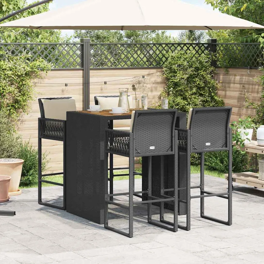Ensemble de bar de jardin 5 pcs avec coussins noir poly rotin - 3