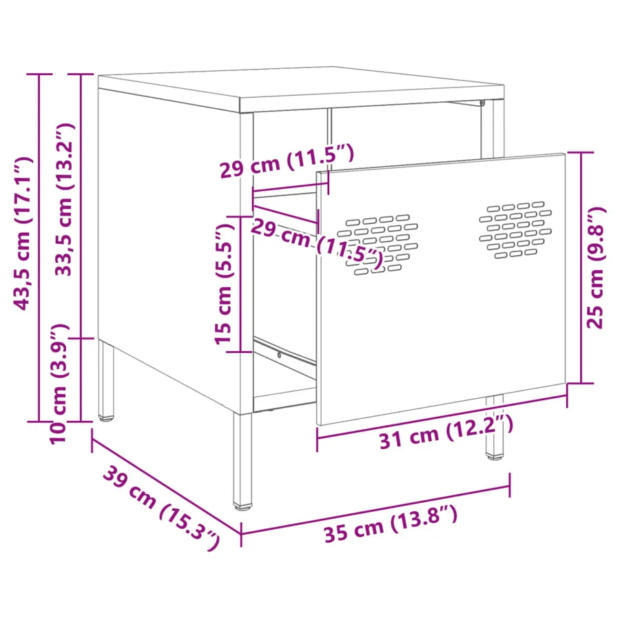 Table de chevet noir 35x39x43,5 cm acier - 13