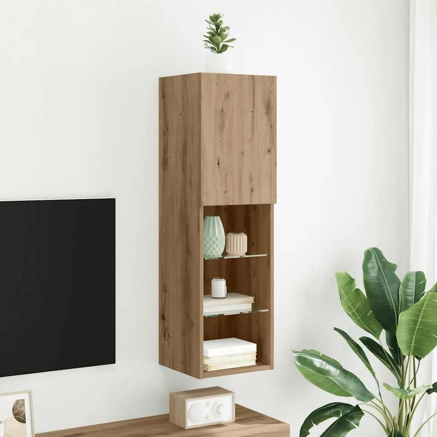 Meuble TV avec lumières LED chêne artisanal 30,5x30x102 cm