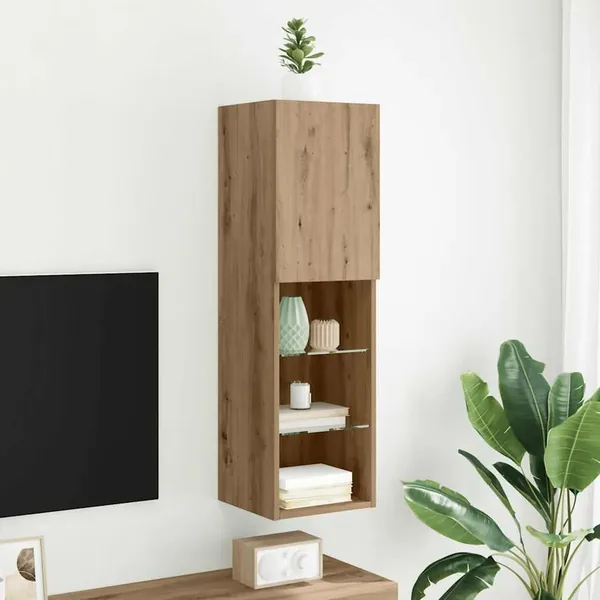 Meuble TV avec lumières LED chêne artisanal 30,5x30x102 cm