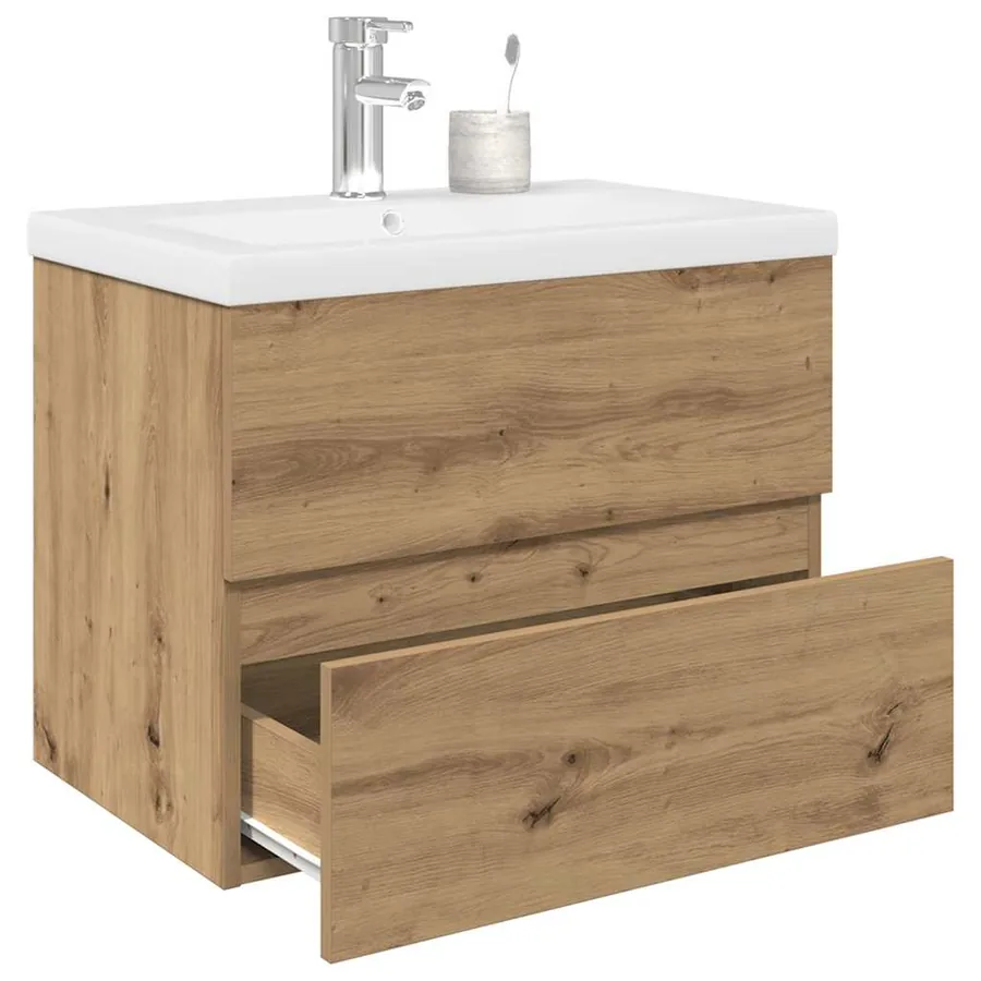 Meuble lavabo avec bassin et robinet intégrés chêne artisanal