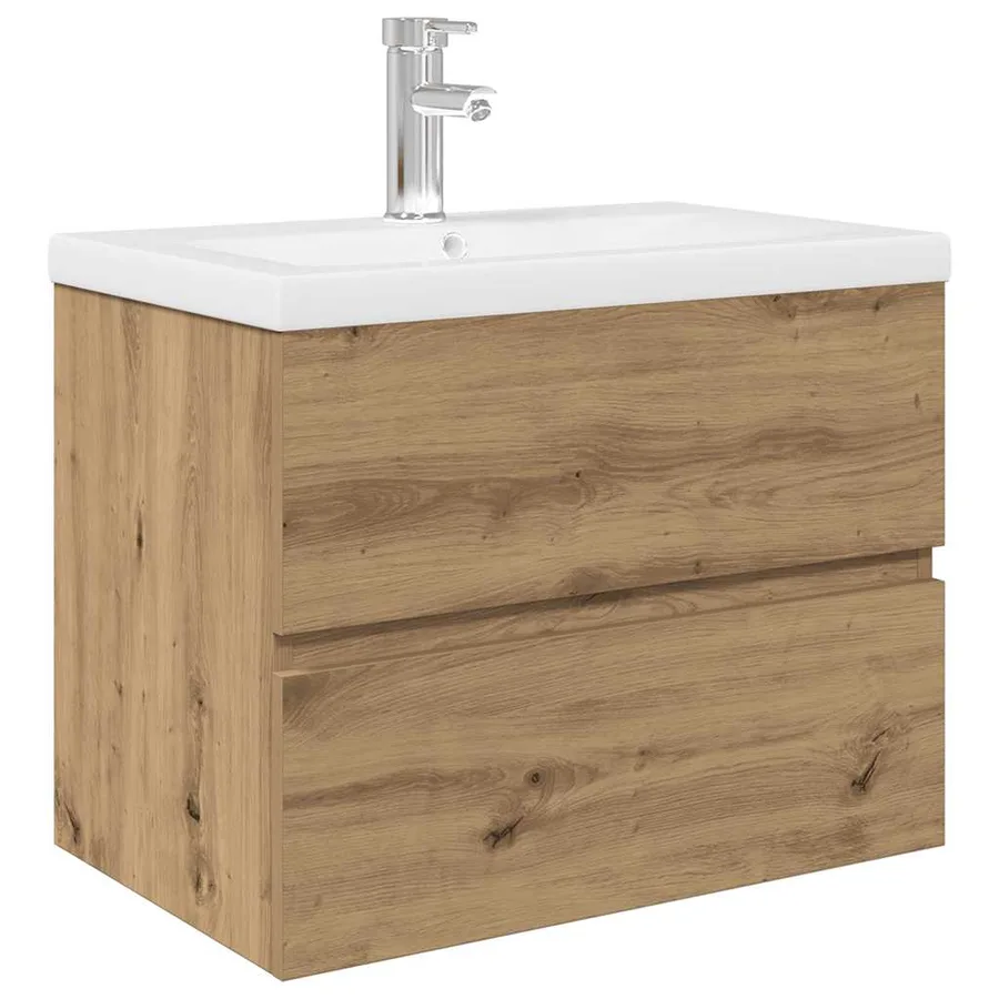 Meuble lavabo avec bassin et robinet intégrés chêne artisanal - 2