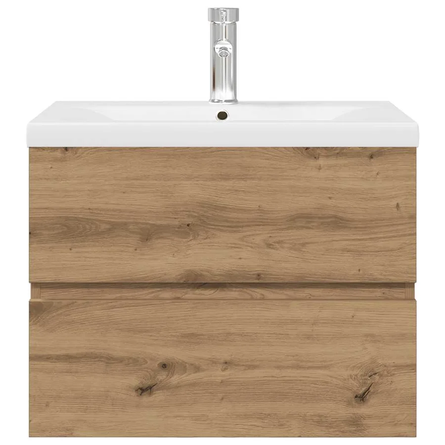 Meuble lavabo avec bassin et robinet intégrés chêne artisanal - 5