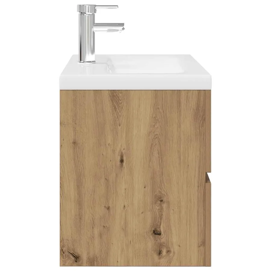 Meuble lavabo avec bassin et robinet intégrés chêne artisanal - 6