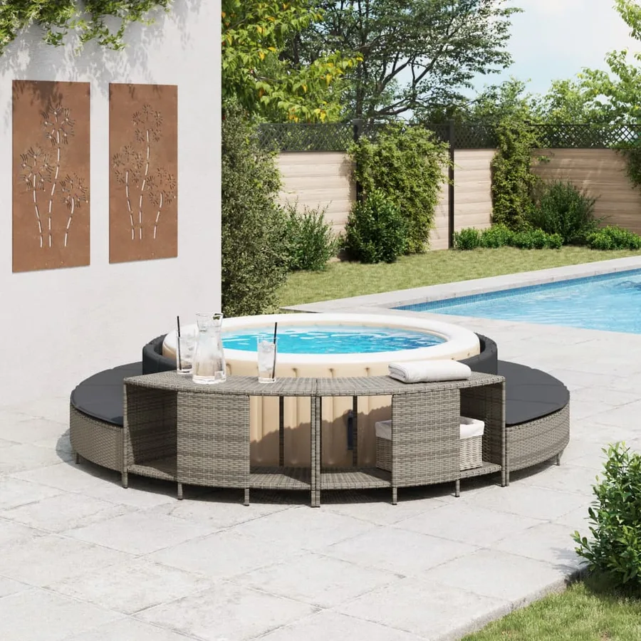 Étagères de rangement pour spa 2 pcs gris résine tressée - 3