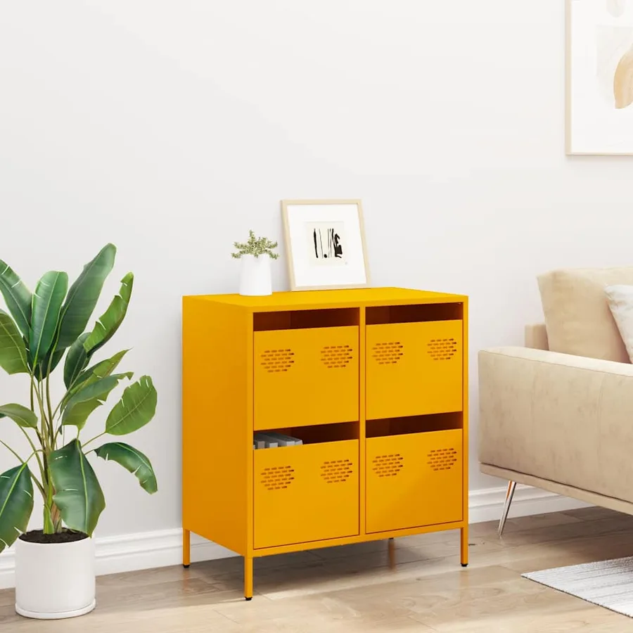 Buffet jaune moutarde 68x39x73,5 cm acier laminé à froid - 3