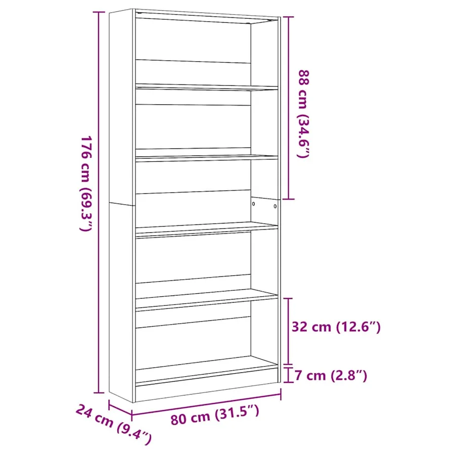 Bibliothèque blanc 80x24x176 cm bois d'ingénierie - 9