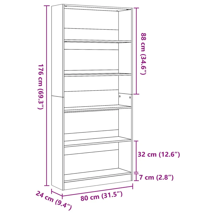 Bibliothèque sonoma gris 80x24x176 cm bois d'ingénierie - 9