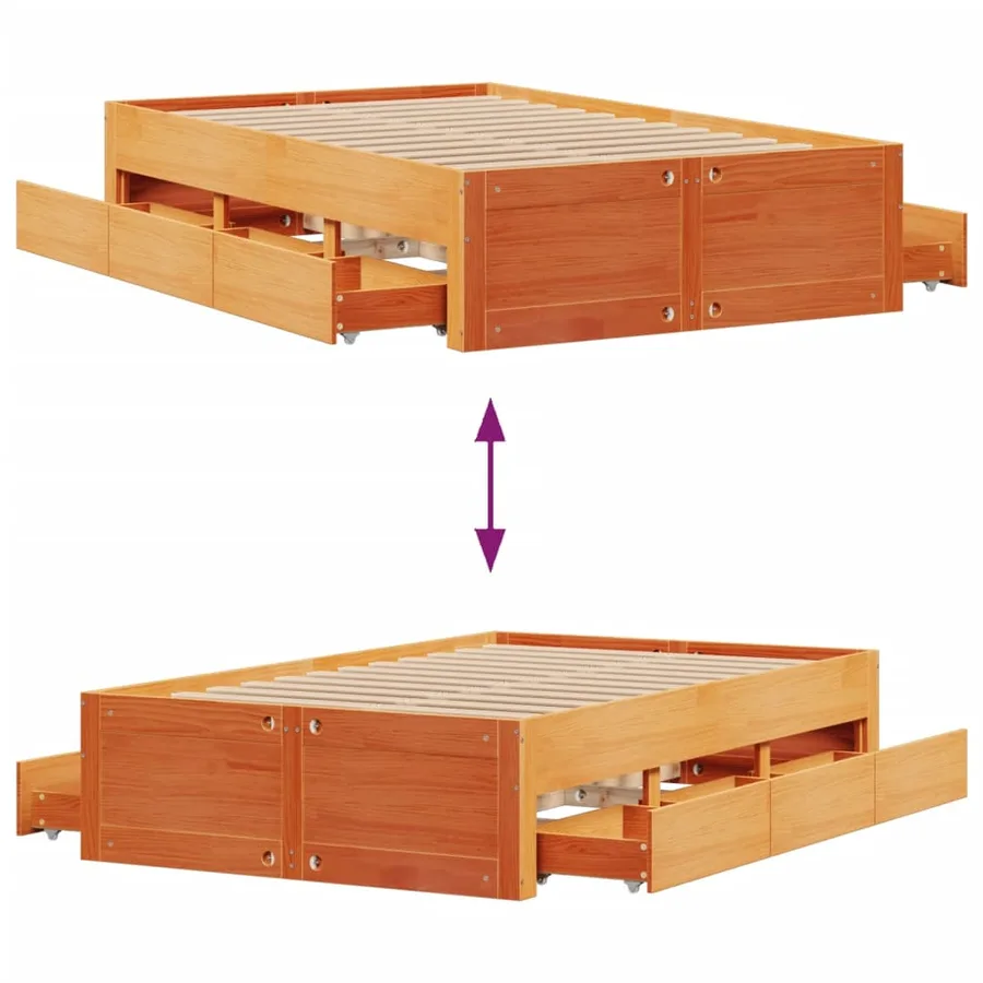 Cadre de lit sans matelas avec tiroirs 135x190 cm bois de pin - 10