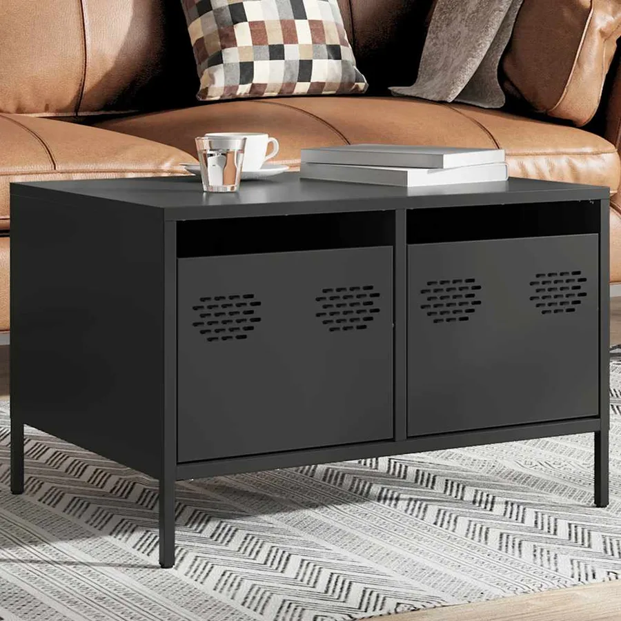 Meuble TV noir 68x50x43,5 cm acier laminé à froid - 3