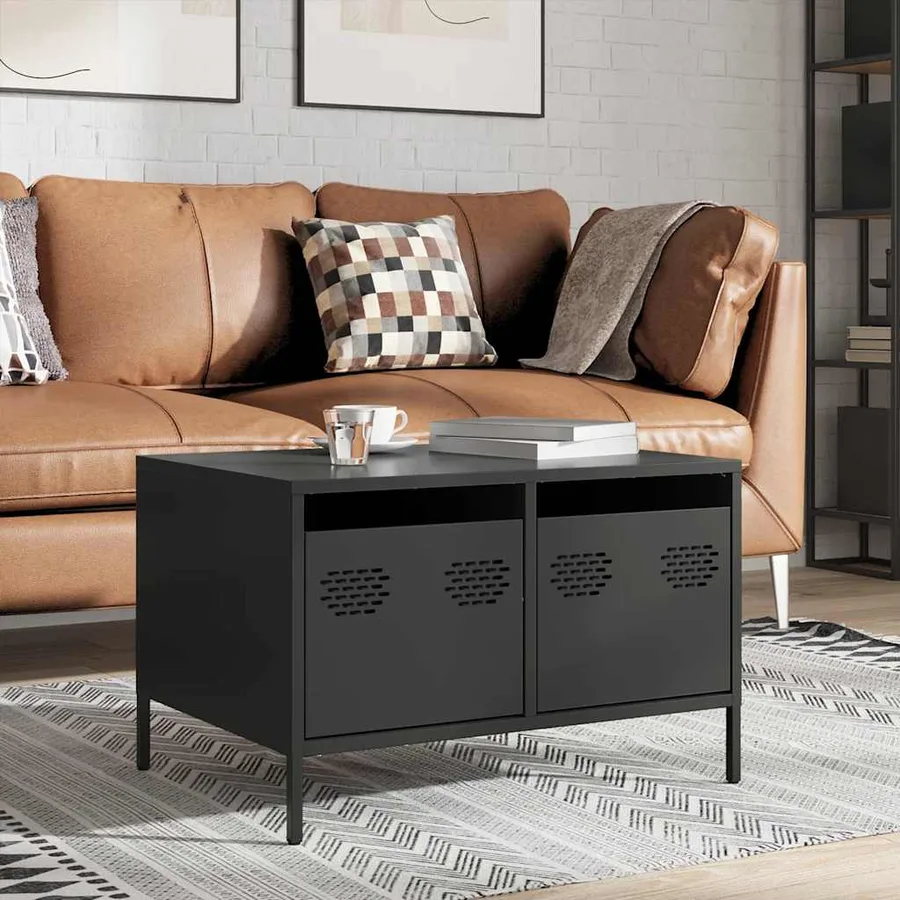 Meuble TV noir 68x50x43,5 cm acier laminé à froid - 4