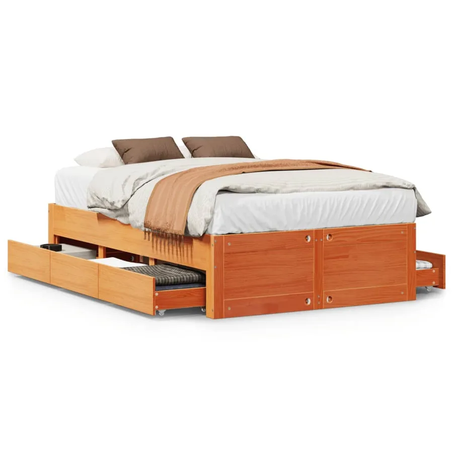 Cadre de lit sans matelas avec tiroirs 120x200 cm bois pin - 2