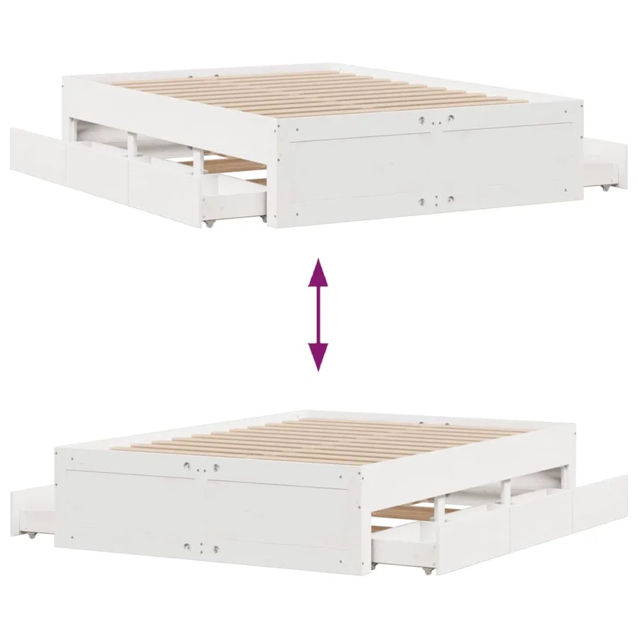 Cadre de lit sans matelas avec tiroirs blanc 150x200 cm pin - 10