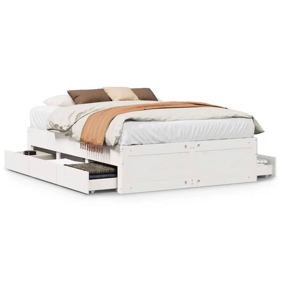 Cadre de lit sans matelas avec tiroirs blanc 150x200 cm pin - 2