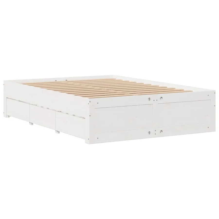 Cadre de lit sans matelas avec tiroirs blanc 150x200 cm pin - 3