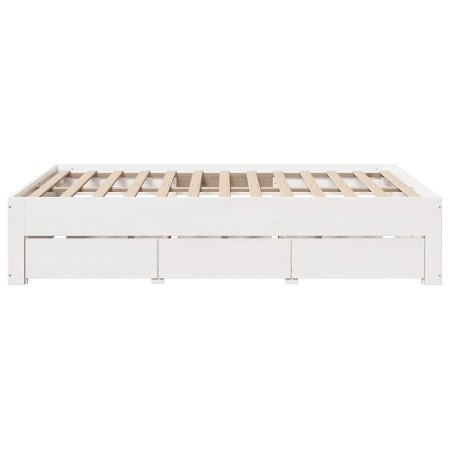 Cadre de lit sans matelas avec tiroirs blanc 150x200 cm pin - 5