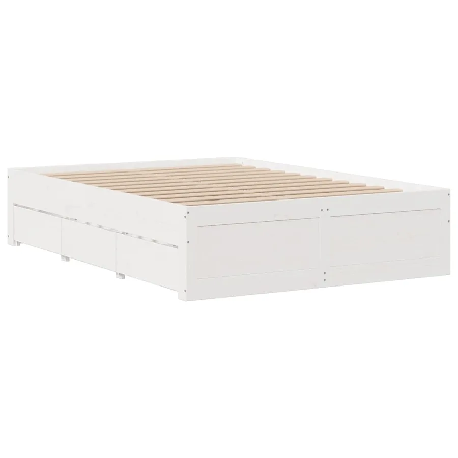 Cadre de lit sans matelas avec tiroirs blanc 150x200 cm pin - 6