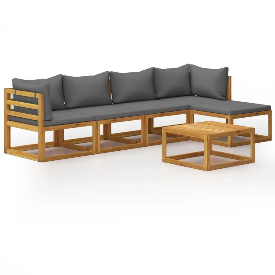 Salon de jardin 6 pcs avec coussin Bois d'acacia solide - 2
