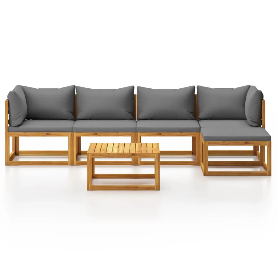 Salon de jardin 6 pcs avec coussin Bois d'acacia solide - 3