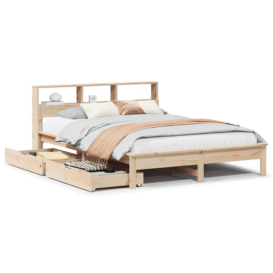 Lit bibliothèque sans matelas 120x200 cm bois de pin massif - 2