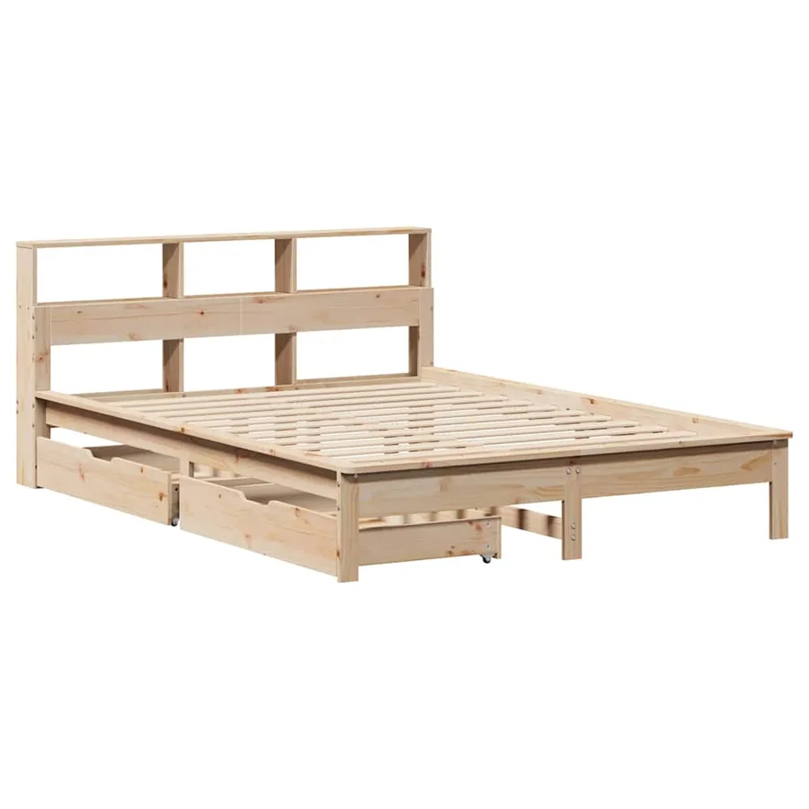 Lit bibliothèque sans matelas 120x200 cm bois de pin massif - 3