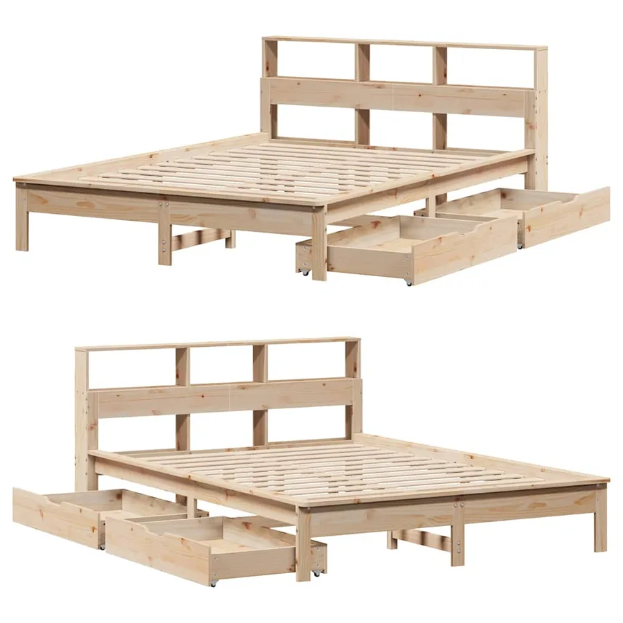 Lit bibliothèque sans matelas 120x200 cm bois de pin massif - 9