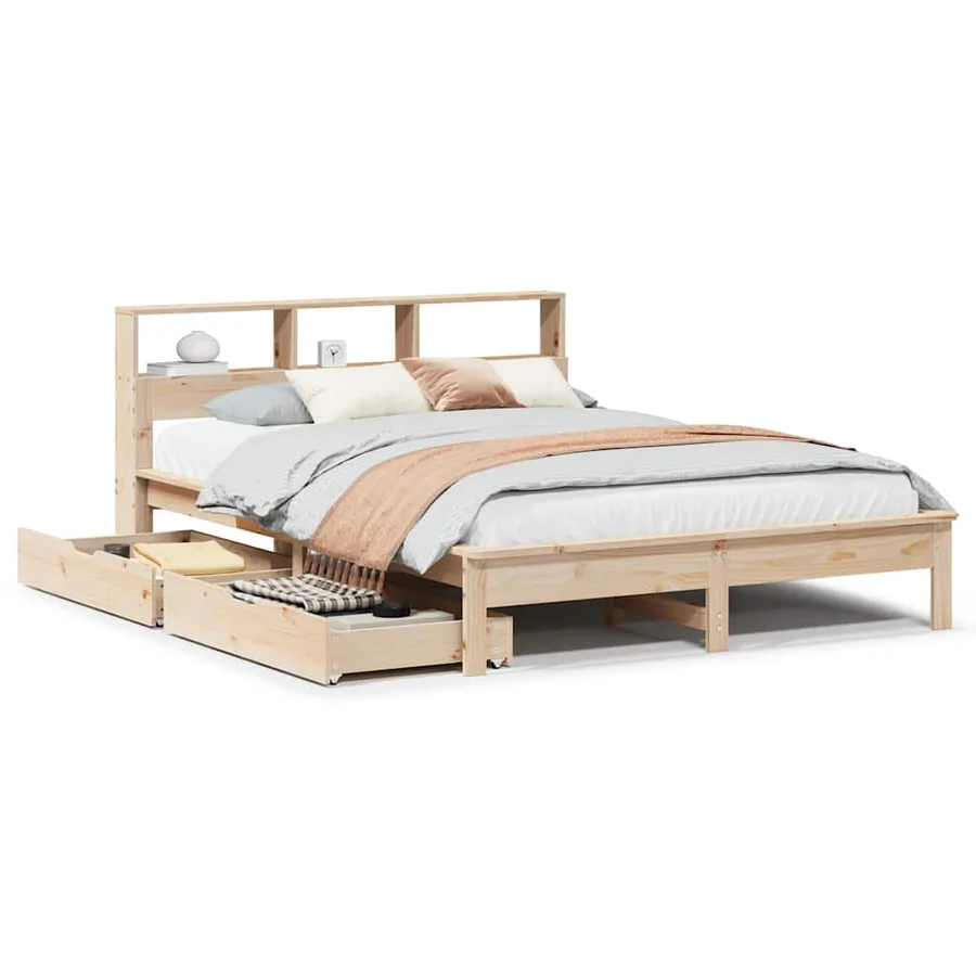 Lit bibliothèque sans matelas 150x200 cm bois massif de pin - 2