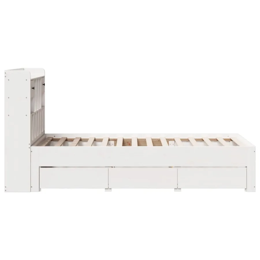Lit bibliothèque sans matelas blanc 75x190cm bois de pin massif - 10