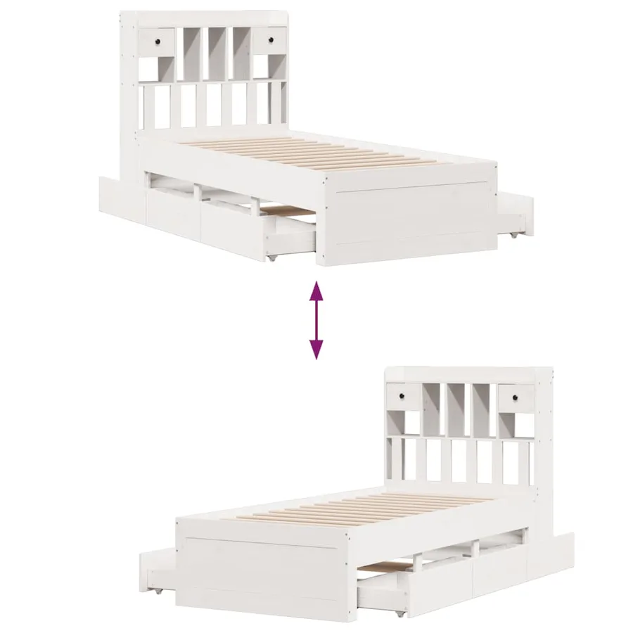 Lit bibliothèque sans matelas blanc 75x190cm bois de pin massif - 12