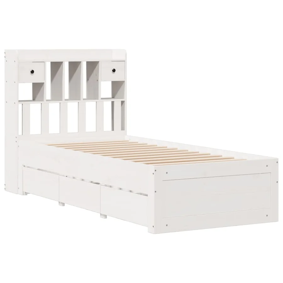 Lit bibliothèque sans matelas blanc 75x190cm bois de pin massif - 3
