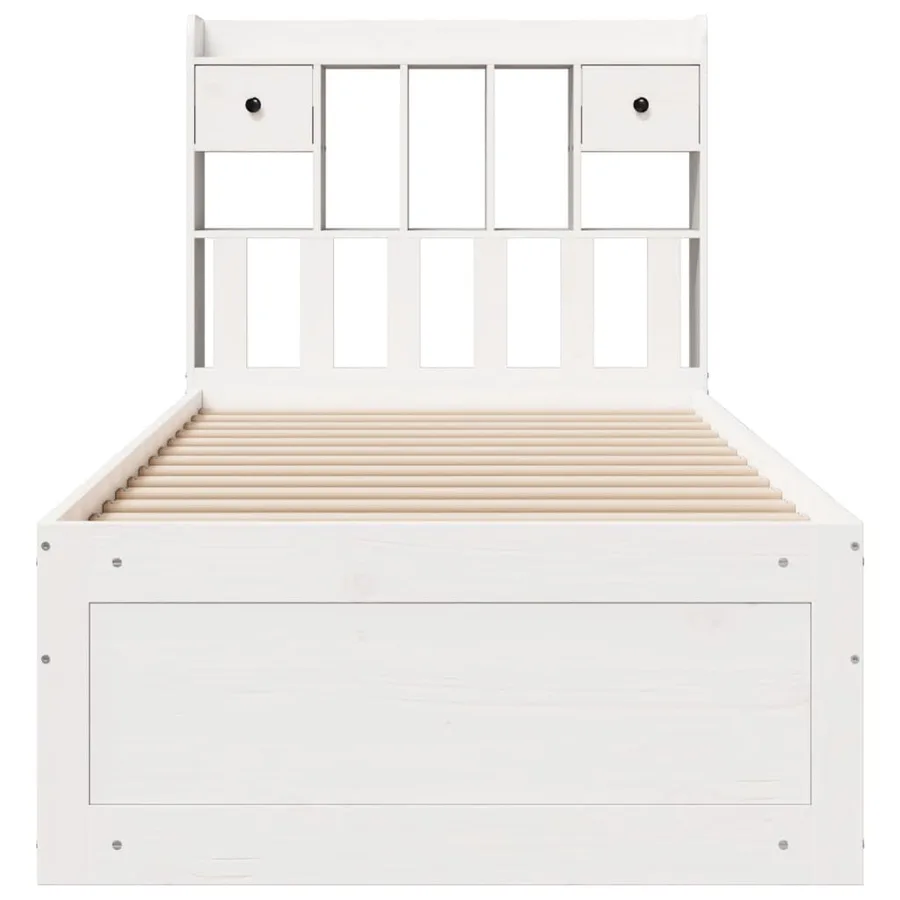 Lit bibliothèque sans matelas blanc 75x190cm bois de pin massif - 4