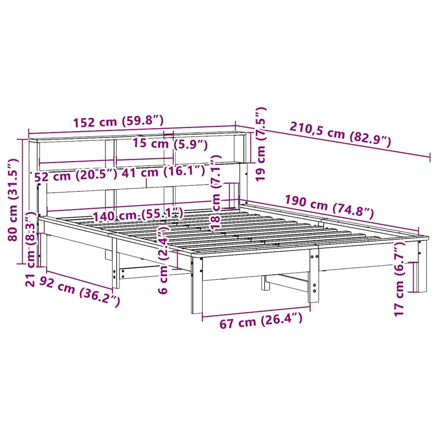 Cadre de lit sans matelas 140x190 cm bois de pin massif - 9