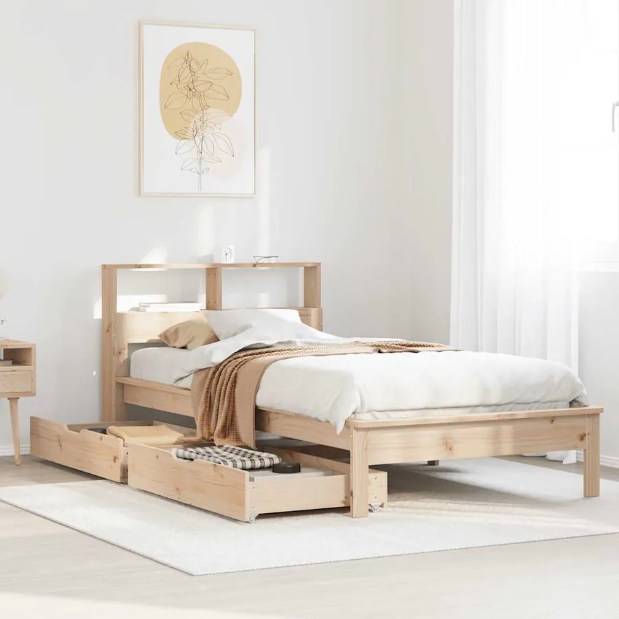Lit bibliothèque sans matelas 75x190 cm bois de pin massif