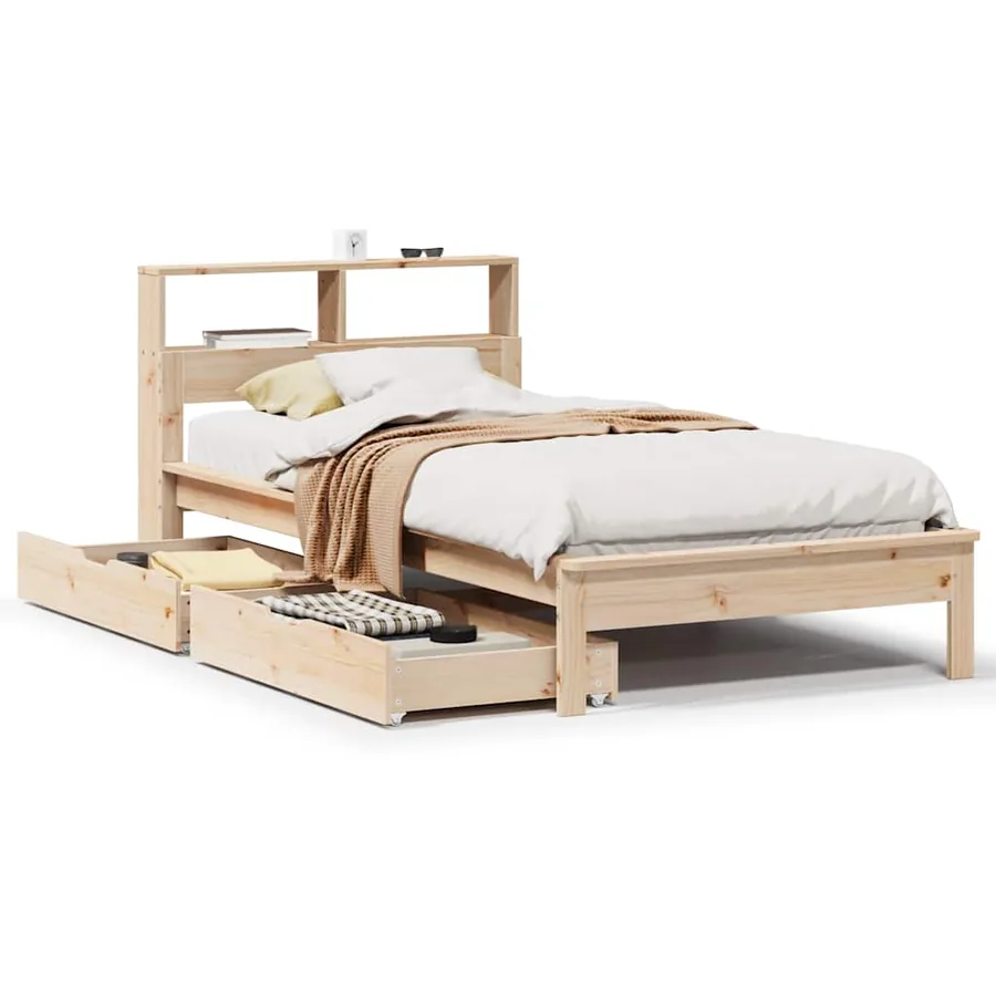 Lit bibliothèque sans matelas 75x190 cm bois de pin massif - 2