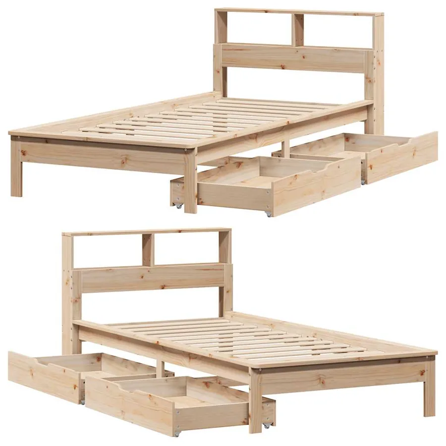 Lit bibliothèque sans matelas 75x190 cm bois de pin massif - 9