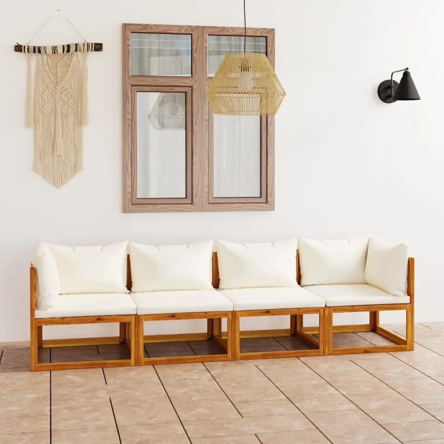 Canapé de jardin à 4 places avec coussin Crème Bois d'acacia