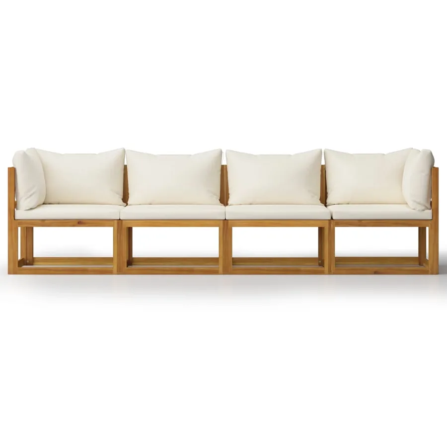 Canapé de jardin à 4 places avec coussin Crème Bois d'acacia - 3
