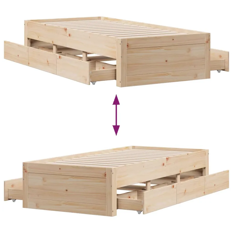 Cadre de lit sans matelas avec tiroirs 75x190 cm bois de pin - 10