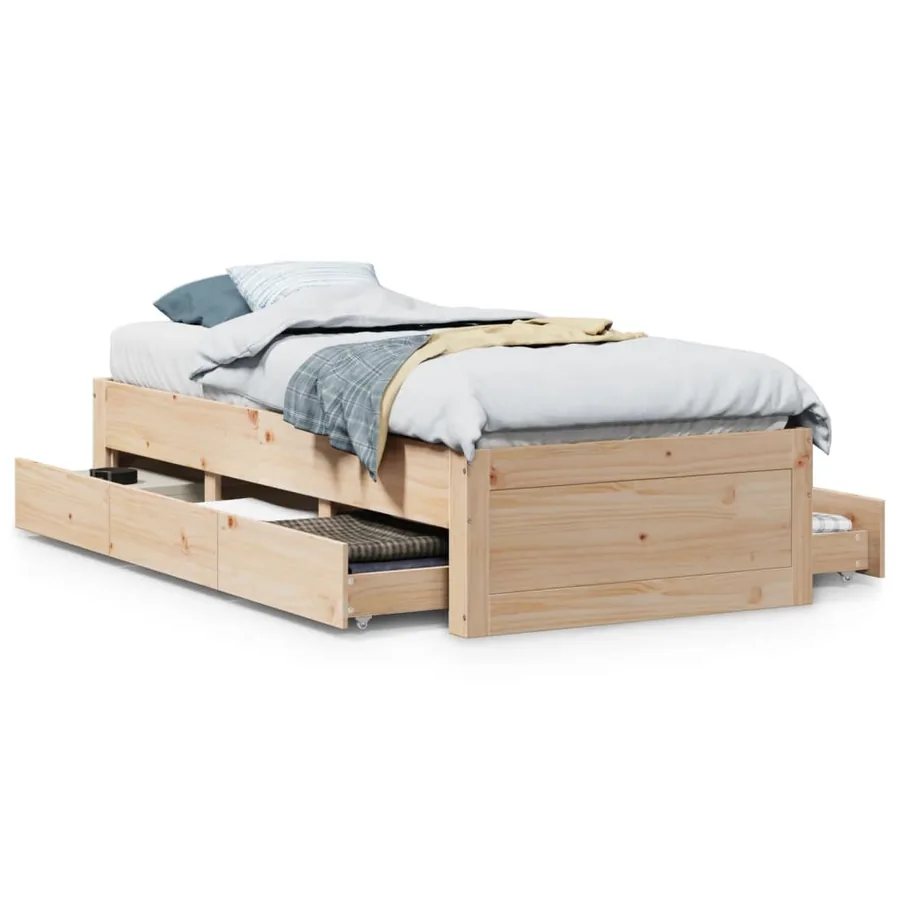 Cadre de lit sans matelas avec tiroirs 75x190 cm bois de pin - 2